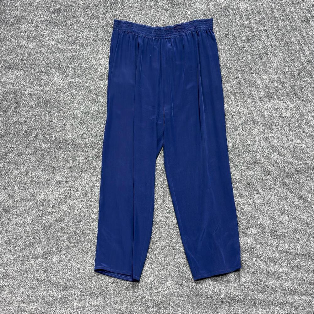 Vintage Argenti Pants Womens 12 Blue 100% Silk Pull On Pleated Lounge Relaxed